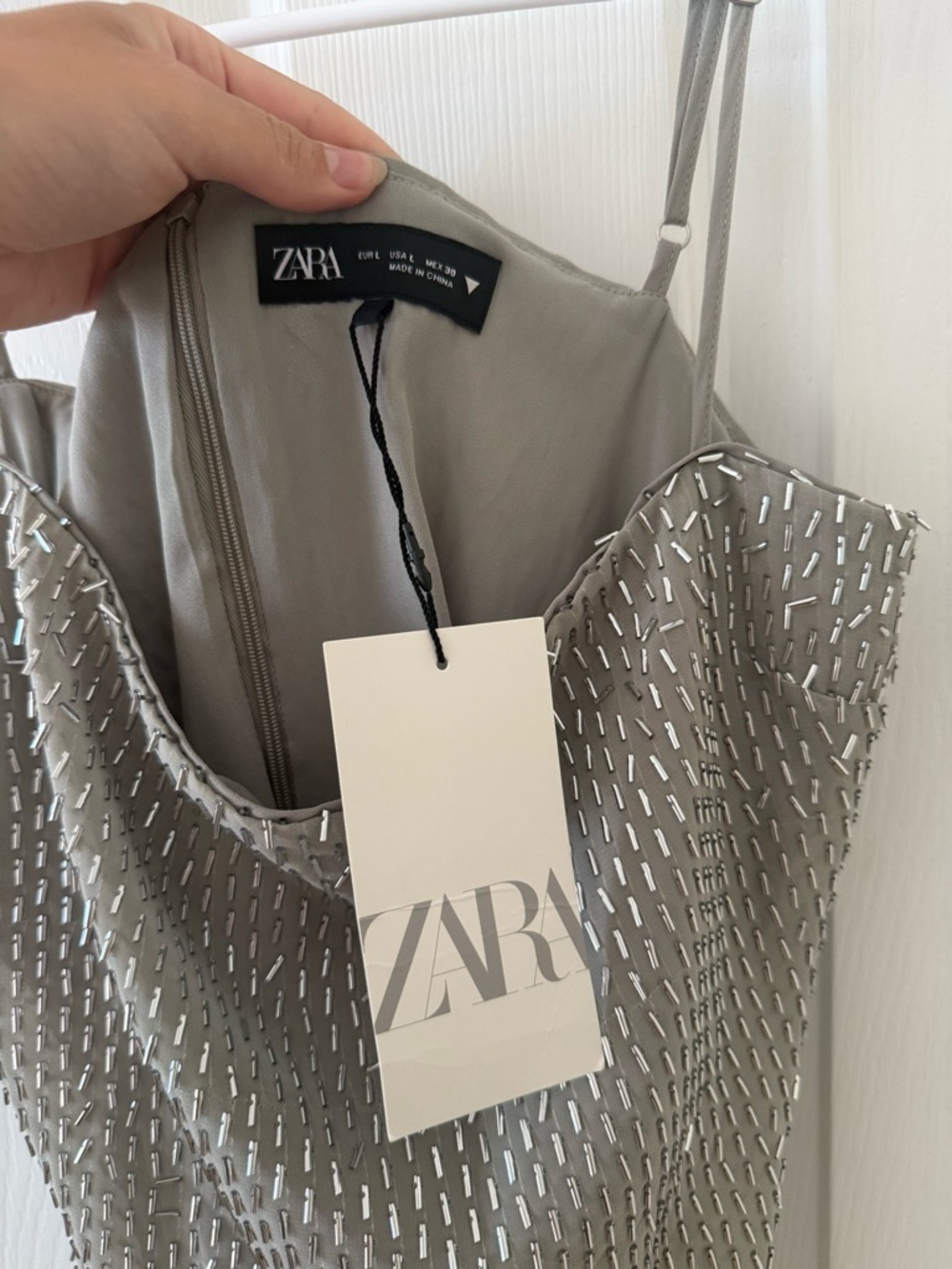 Zara Silver Sequin Mini Slip Dress - Picture 2 of 6